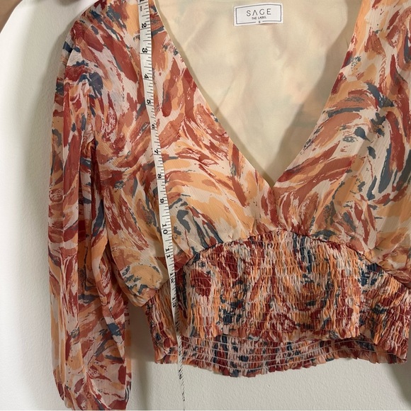 Anthropologie x Sage the Label Boho Smocked V Neck Blouse Cropped Size Small - Picture 7 of 10